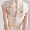 Elegant Mandarin Collar Lace Applique Cap Sleeve Bow Sash Short Dress - Image 7
