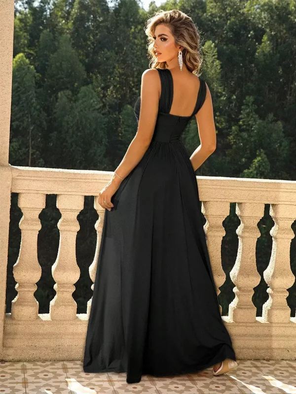 Elegant Slit Open Shoulder Sleeveless Formal Prom Maxi Dress - Image 4