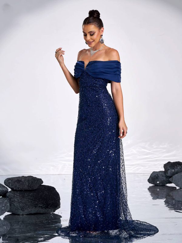 Elegant Off Shoulder Sequin Mermaid Floor Length Evening Party Gown - Image 4