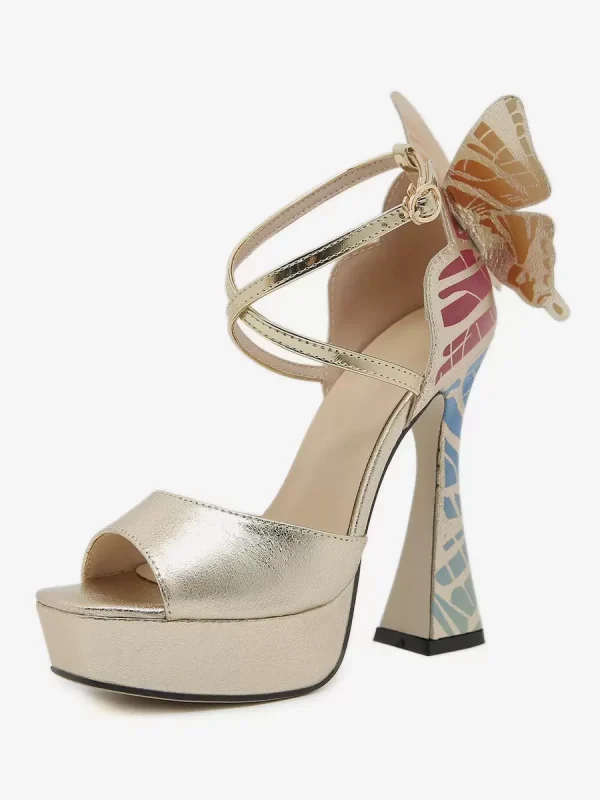 Elegant PU Leather Open Toe Prism Heels - Image 5