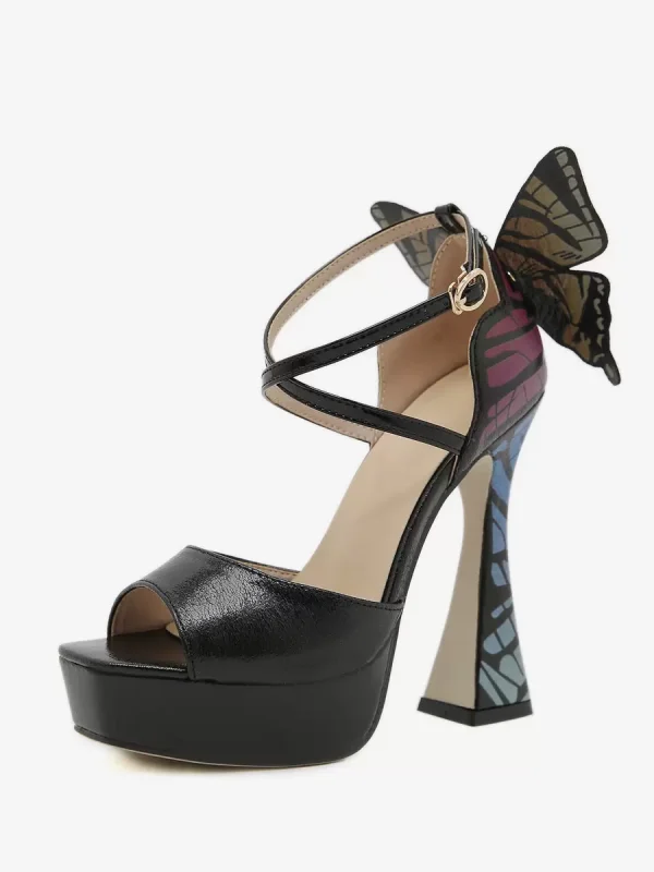 Elegant PU Leather Open Toe Prism Heels - Image 3