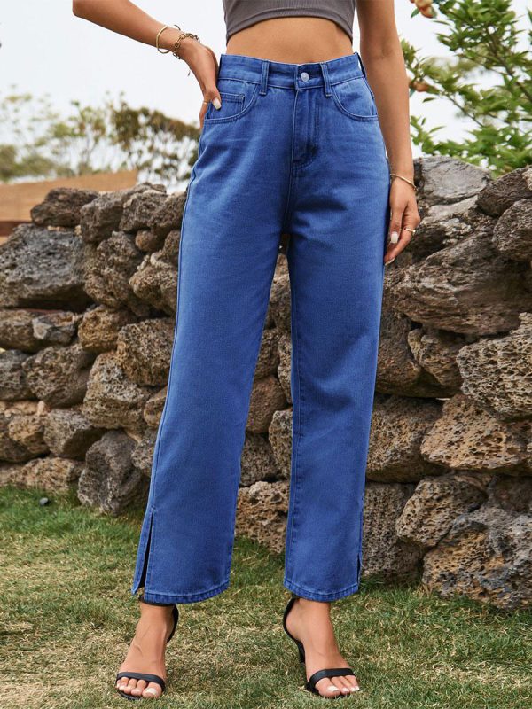 Elegant Raised Cowboy Split Front Waist Denim Bottoms Jeans - Image 5