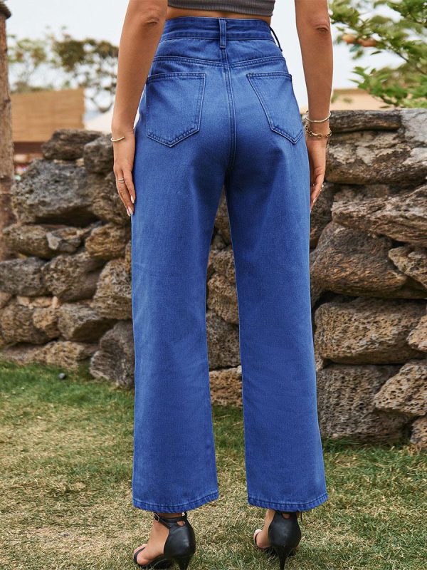 Elegant Raised Cowboy Split Front Waist Denim Bottoms Jeans - Image 6