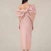 Vintage Slim Waist Backless Patchwork Bow Package Hip Midi Dress - Image 6