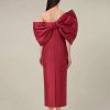 Vintage Slim Waist Backless Patchwork Bow Package Hip Midi Dress - Image 2