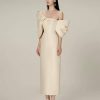 Vintage Slim Waist Backless Patchwork Bow Package Hip Midi Dress - Image 3