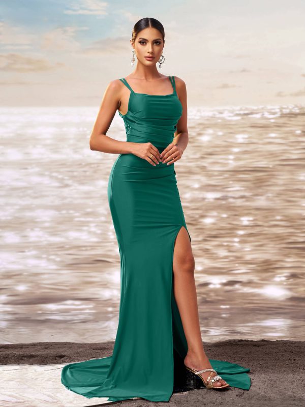 Elegant Spaghetti Birthday Party Floor Length Split Maxi Dress