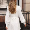 Elegant Stand Collar Long Sleeve Puff Sleeve Shirt Belted Mini Dress - Image 2