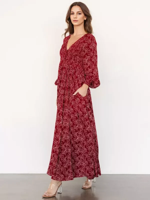 Elegant V-neck Boho Bishop Sleeve Floral Maxi Dress - Image 2