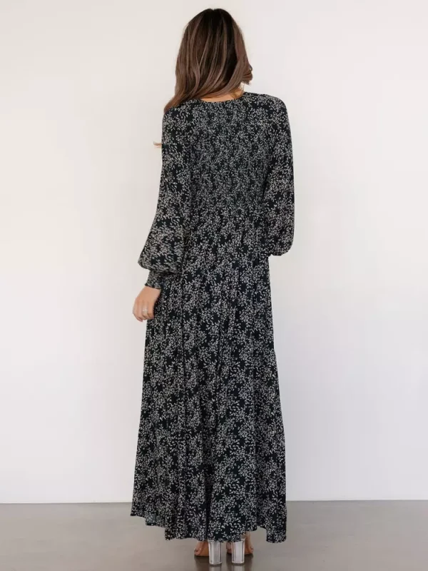 Elegant V-neck Boho Bishop Sleeve Floral Maxi Dress - Image 10