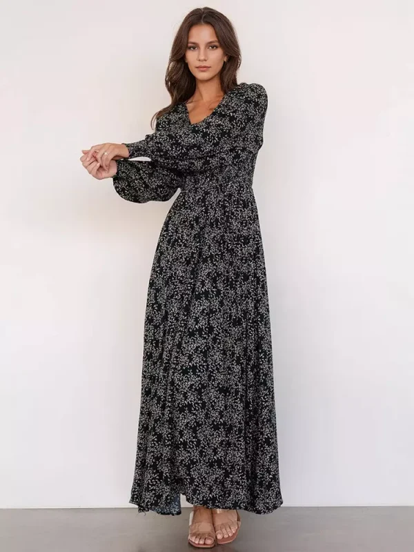 Elegant V-neck Boho Bishop Sleeve Floral Maxi Dress - Image 8