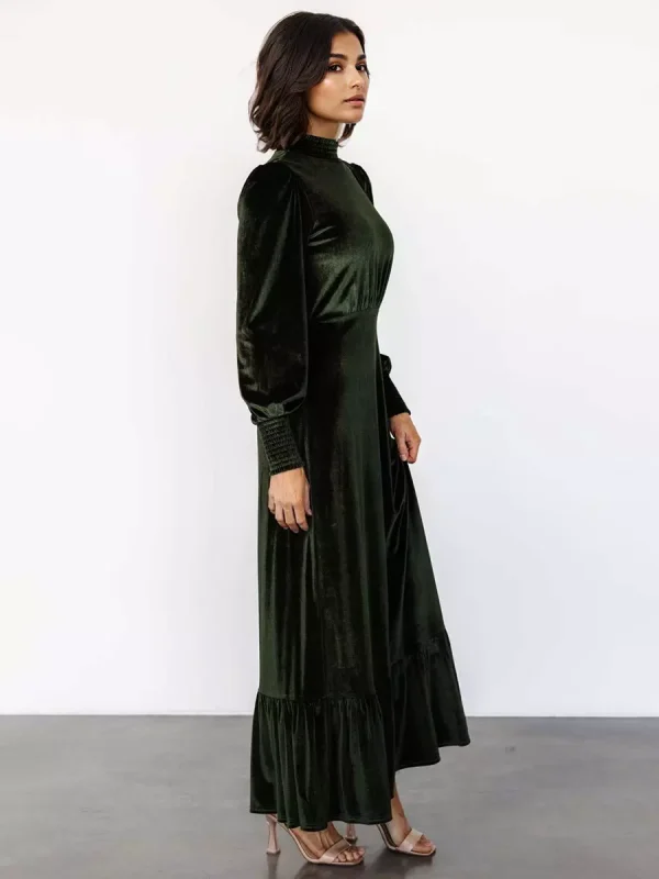 Elegant Velvet High Neck Vintage Bishop Sleeve Maxi Dress - Image 6