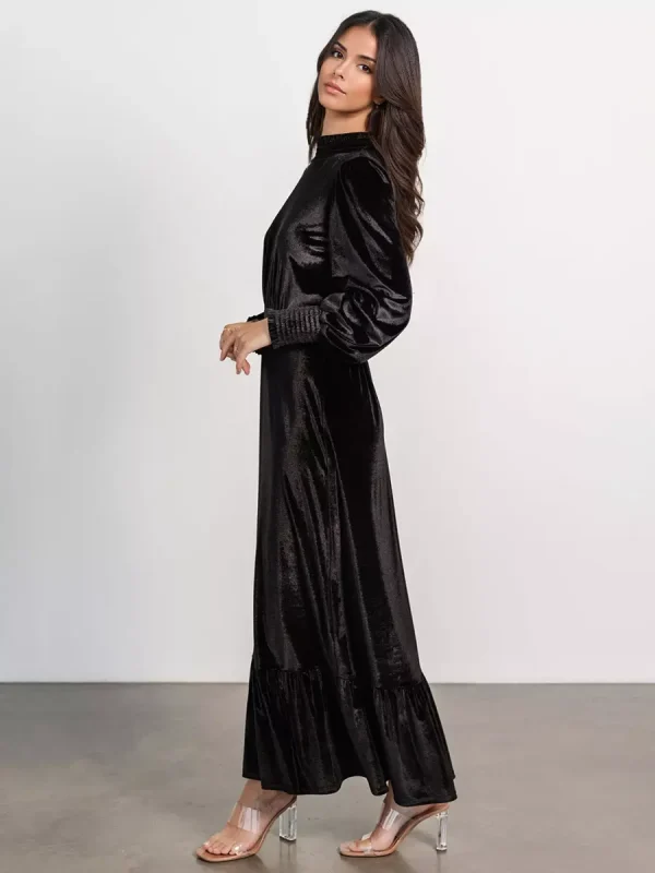 Elegant Velvet High Neck Vintage Bishop Sleeve Maxi Dress - Image 11