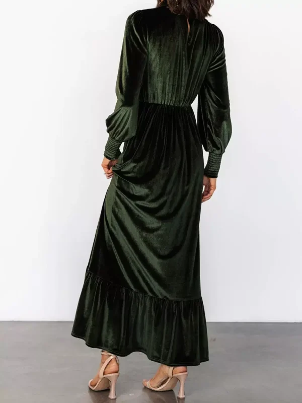 Elegant Velvet High Neck Vintage Bishop Sleeve Maxi Dress - Image 9