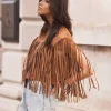 Elegant Western Cowgirl Fringe Vest Crew Neck Bohemian  Suede Jacket - Image 2