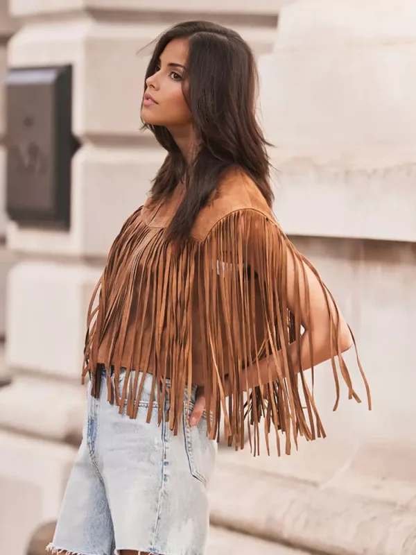 Elegant Western Cowgirl Fringe Vest Crew Neck Bohemian  Suede Jacket - Image 2