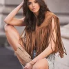 Elegant Western Cowgirl Fringe Vest Crew Neck Bohemian  Suede Jacket - Image 3