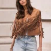 Elegant Western Cowgirl Fringe Vest Crew Neck Bohemian  Suede Jacket - Image 4