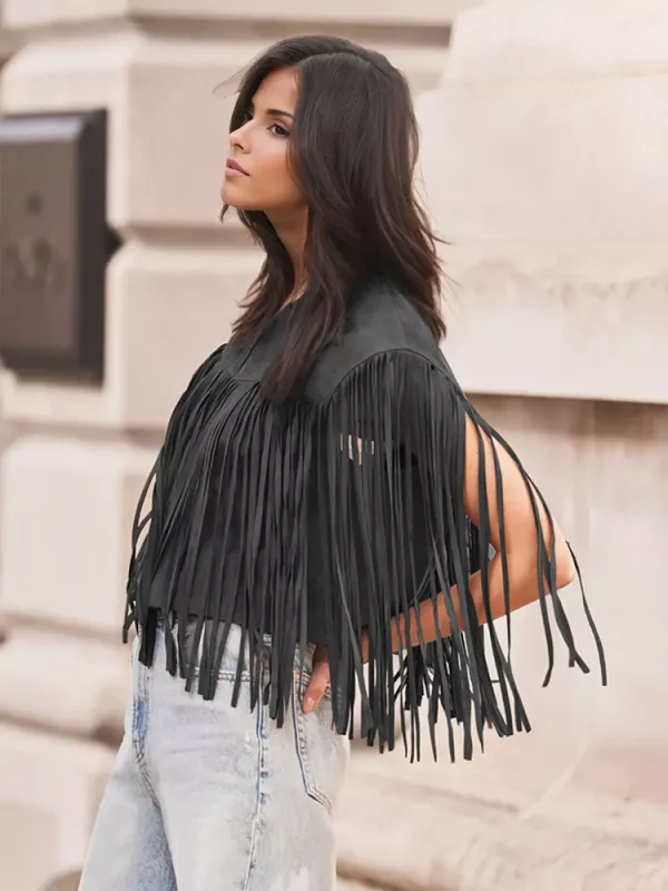 Elegant Western Cowgirl Fringe Vest Crew Neck Bohemian  Suede Jacket - Image 7