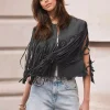 Elegant Western Cowgirl Fringe Vest Crew Neck Bohemian  Suede Jacket - Image 8