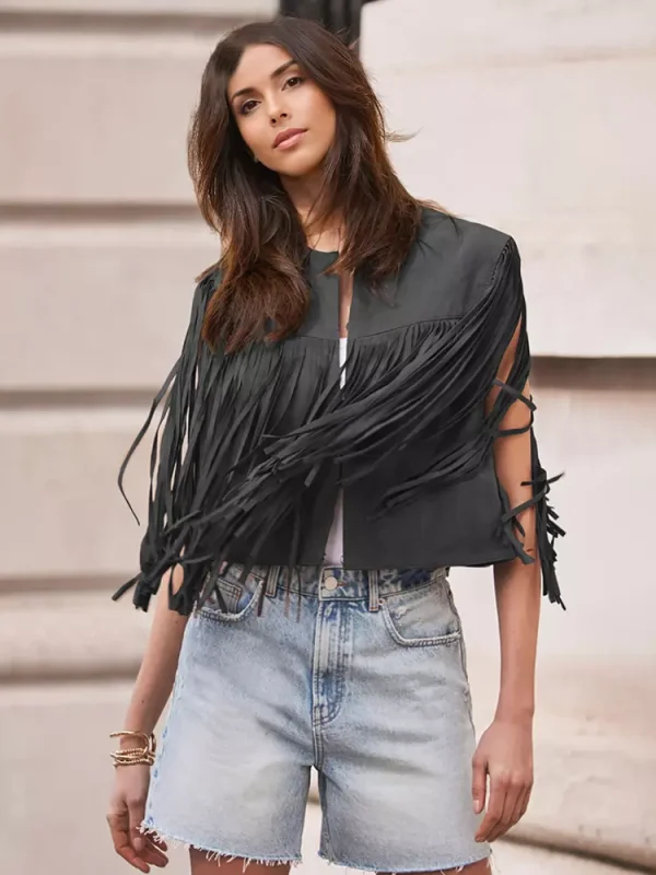 Elegant Western Cowgirl Fringe Vest Crew Neck Bohemian  Suede Jacket - Image 8