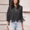 Elegant Western Cowgirl Fringe Vest Crew Neck Bohemian  Suede Jacket - Image 9