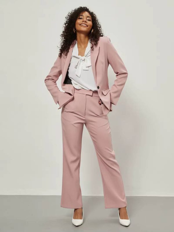 Formal Long Sleeve Single Button Loose Blazer And Pants 2 Pieces Suit