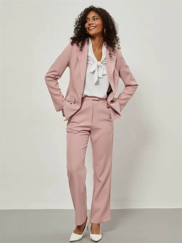 Formal Long Sleeve Single Button Loose Blazer And Pants 2 Pieces Suit - Image 2