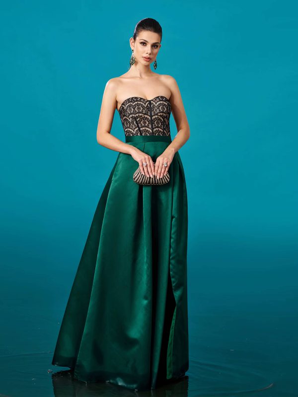 Formal Mermaid Strapless A Line Split Floor-Length Evening Party Gown