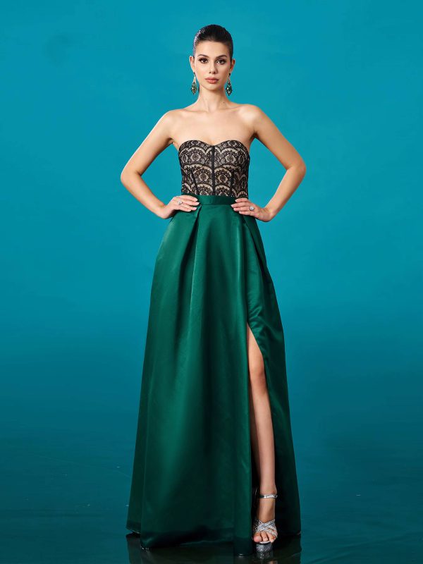 Formal Mermaid Strapless A Line Split Floor-Length Evening Party Gown - Image 2