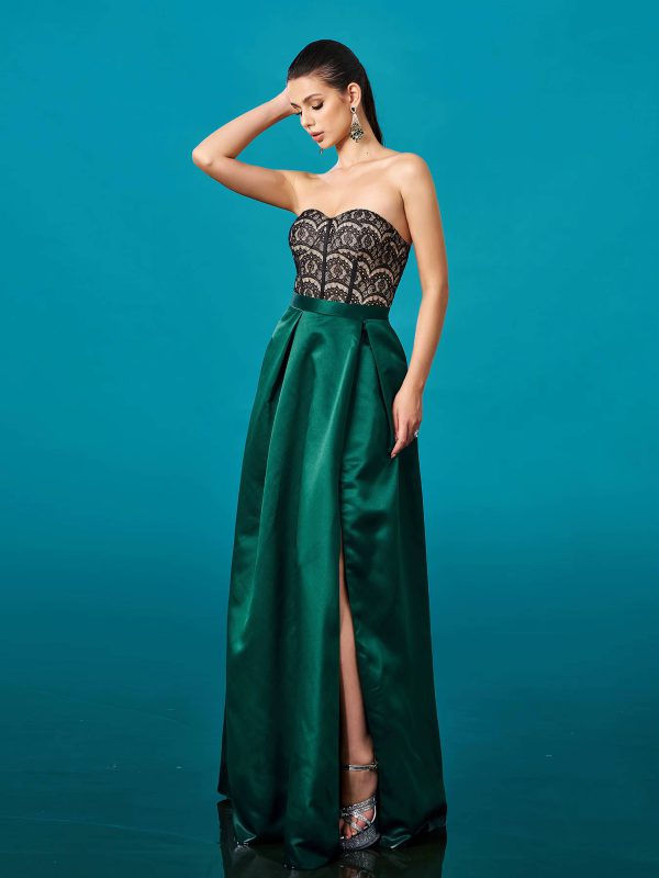 Formal Mermaid Strapless A Line Split Floor-Length Evening Party Gown - Image 4