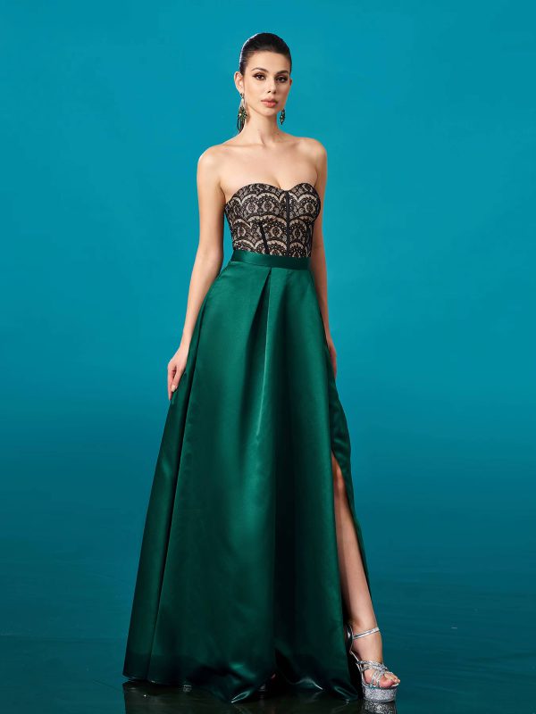 Formal Mermaid Strapless A Line Split Floor-Length Evening Party Gown - Image 3