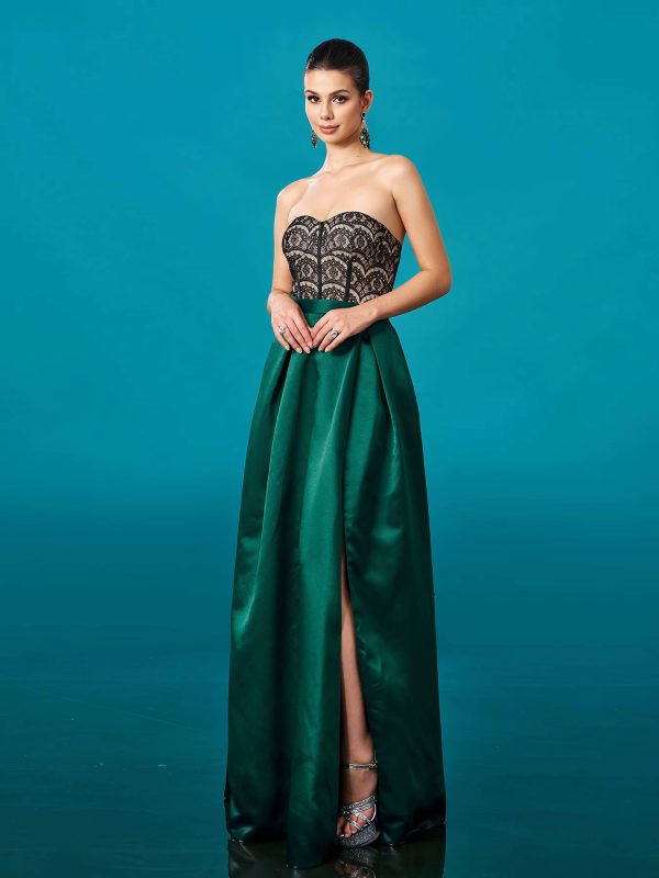 Formal Mermaid Strapless A Line Split Floor-Length Evening Party Gown - Image 5