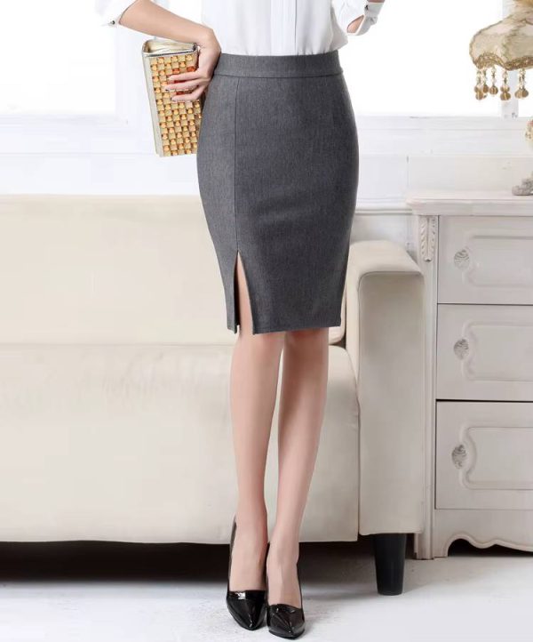 Formal Office Slim Front Slit High Stretch Midi Pencil Skirt - Image 3