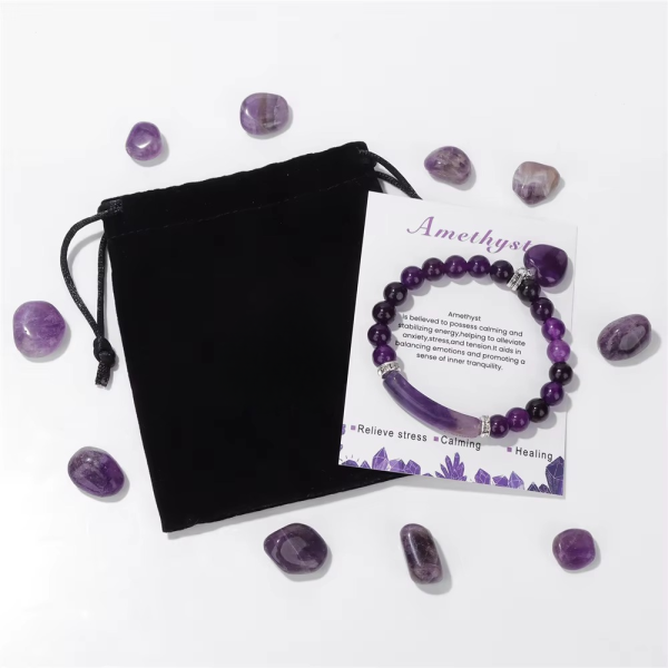 Healing Natural Stone Amethysts Rectangle Bar Rose Quartzs Relieve Stress Bracelets - Image 6