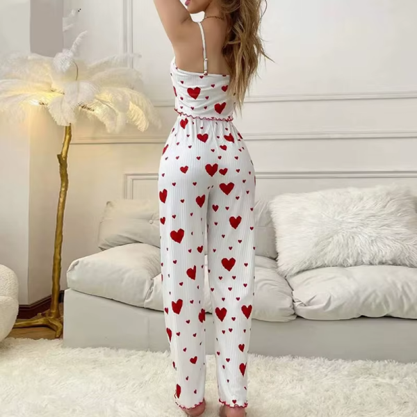 Heart Print Cami Vest Trouser Sleeveless Nightwear Set Two-Pieces Sleepwear - Image 5