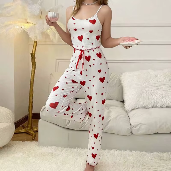 Heart Print Cami Vest Trouser Sleeveless Nightwear Set Two-Pieces Sleepwear - Image 4