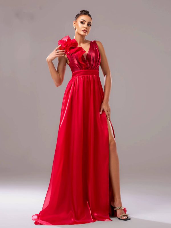 Luxury Floral V-Neck A Line Birthday Party Split Floor-Length Maxi Dress - Image 2