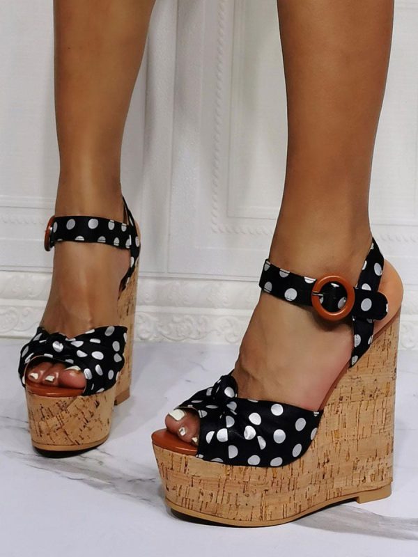 Luxury Polka Dots Platform Wedge Sandals - Image 3