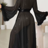 Luxury Shine Long Sleeve Plush Cuff Long Robe Night Gown - Image 3
