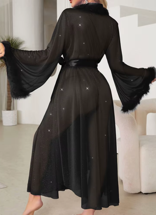 Luxury Shine Long Sleeve Plush Cuff Long Robe Night Gown - Image 3