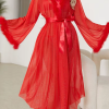 Luxury Shine Long Sleeve Plush Cuff Long Robe Night Gown - Image 5
