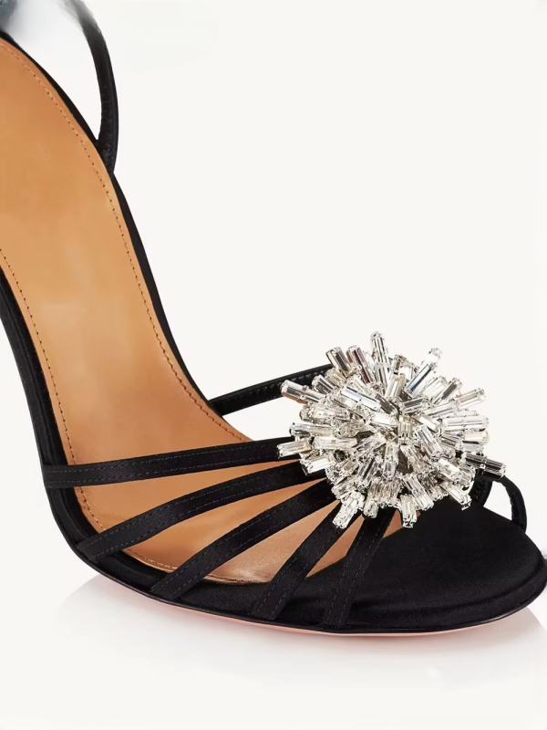 Luxury Solid Ankle Strap Crystal Flower Decor Peep Toe Stiletto High Heel - Image 8