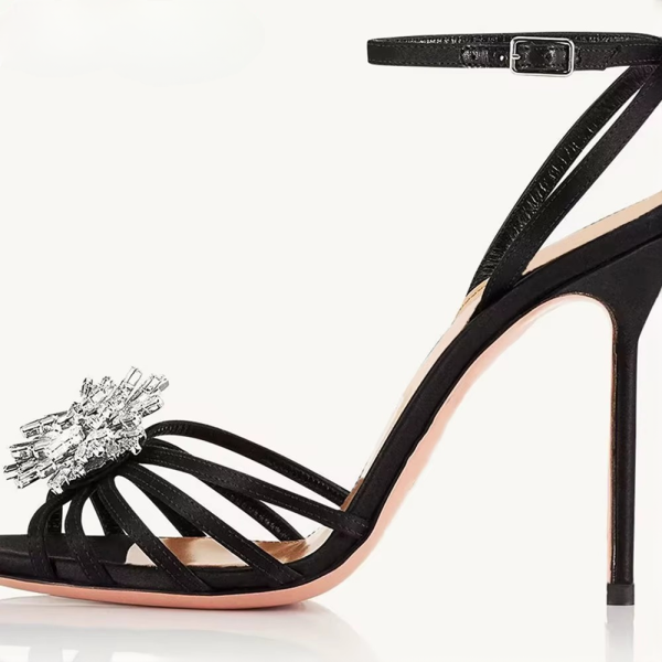 Luxury Solid Ankle Strap Crystal Flower Decor Peep Toe Stiletto High Heel - Image 7