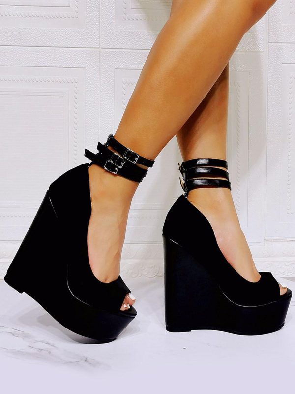 Luxury Upper Ankle Strap  Peep Toe Wedge Heel