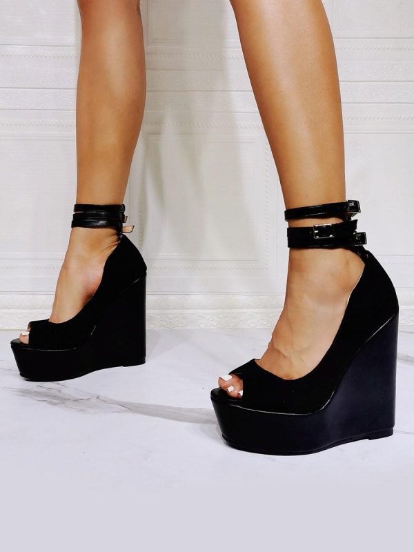 Luxury Upper Ankle Strap  Peep Toe Wedge Heel - Image 4