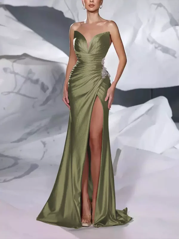 Mermaid Sweetheart Neck Sleeveless Zipper Split Front Maxi Dress - Image 12