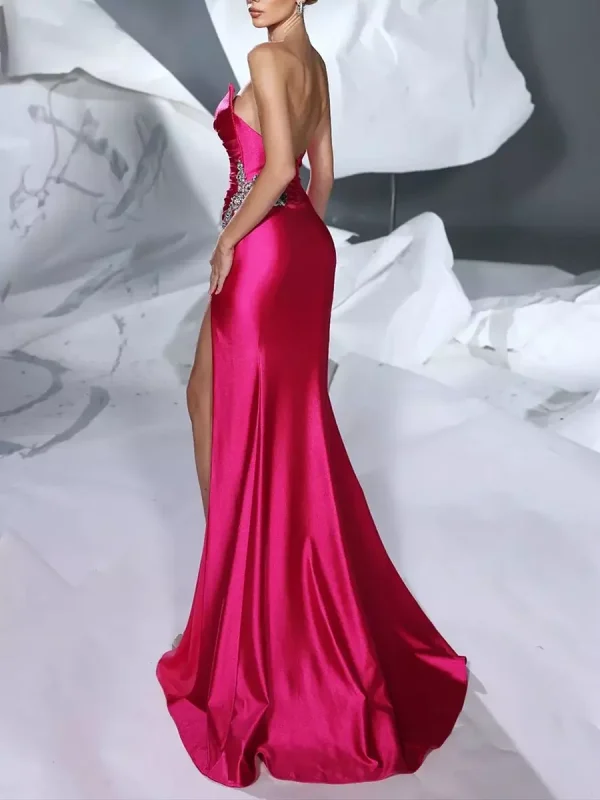 Mermaid Sweetheart Neck Sleeveless Zipper Split Front Maxi Dress - Image 2