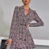 Elegant Notched Lapel Double-Breasted Business Short Blazer Dress - Image 3
