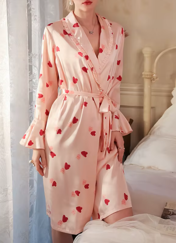 Print Bathrobe Satin Robe Long Sleeve Soft Sleepwear Nightgowns - Image 7